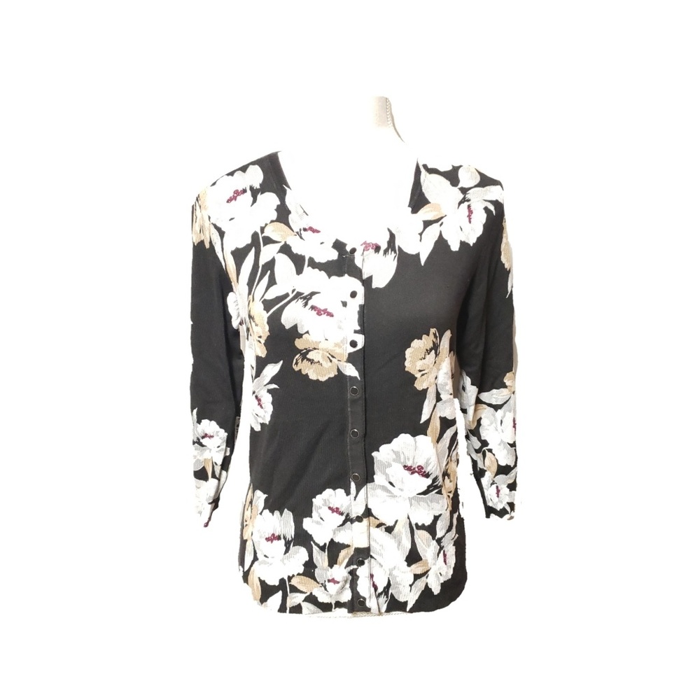 White Houe Black Market Floral Sweater Sz M